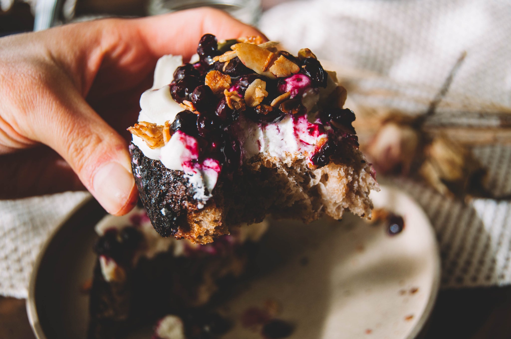 Goat Cheese Toast with Lavender Blueberries Honey Sourdough