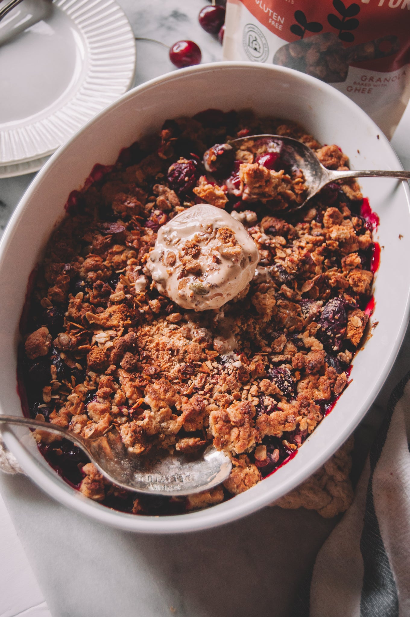 Sour Cherry Crumble Recipe with Vanilla Bean Granola - Jamie's Farm New York