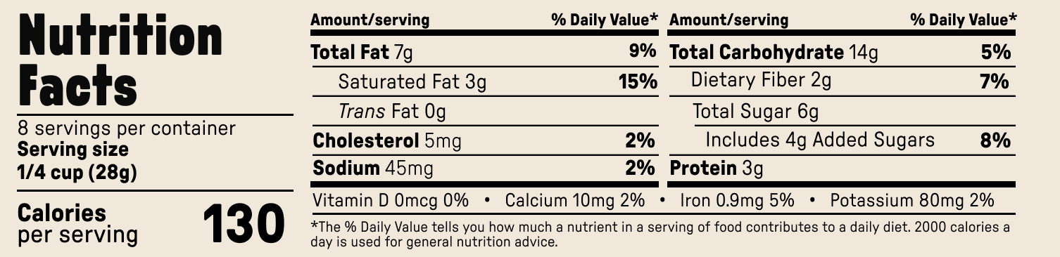 Nutrition Facts - Jamie's Farm Granola Gluten-Free, Organic