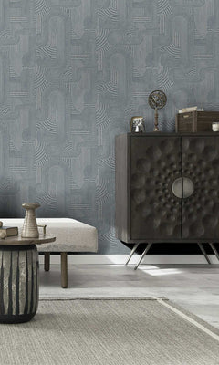 Blue Intertwined Geometric Bohemian Wallpaper R8421, Walls Republic US