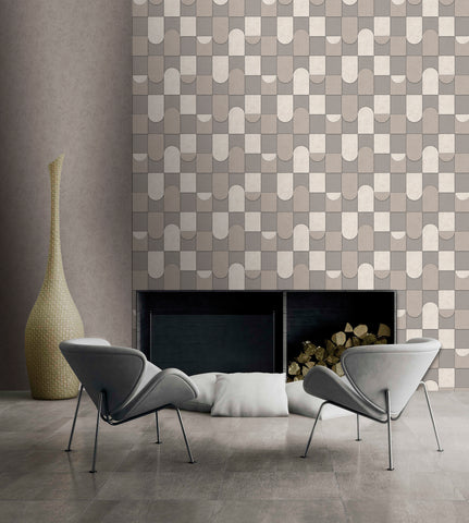 Taupe & Anthracite 3D Patchwork Geometric Wallpaper R8090