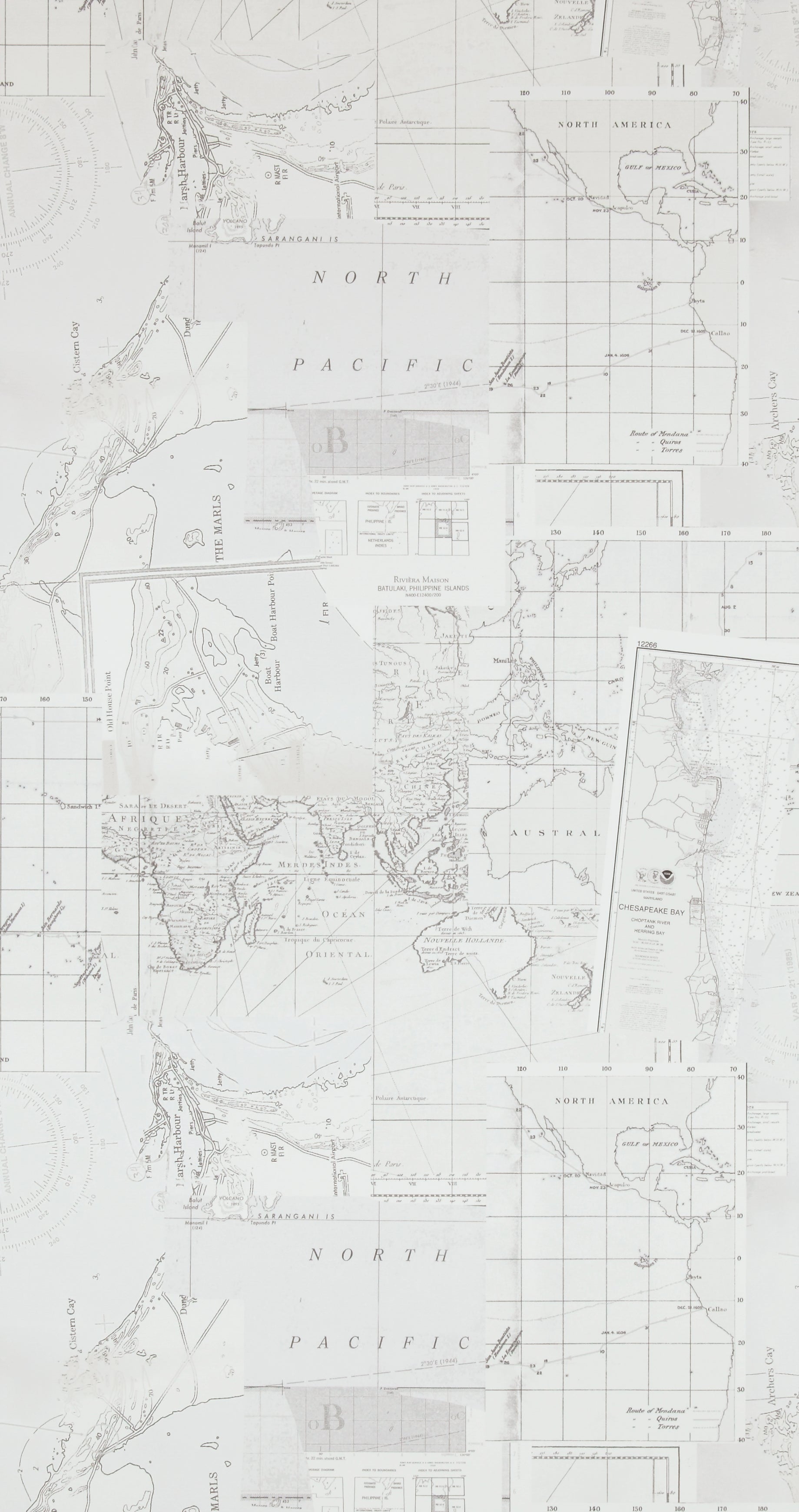 op tijd in de tussentijd rechter Washed Layer White Pacific Map Wallpaper R4320 – Walls Republic US