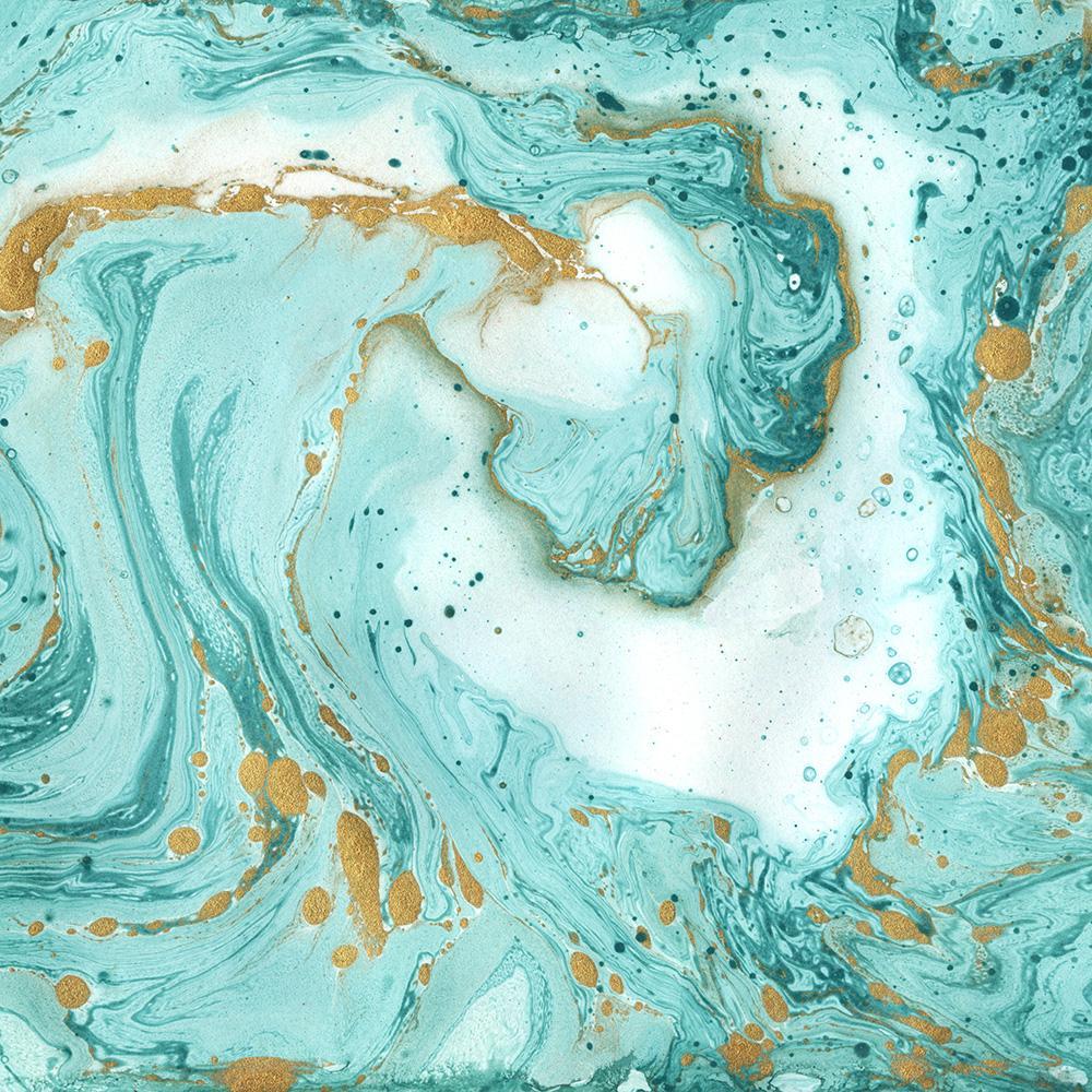 Custom Painted Marble Wallpaper Mural Teal and Gold M9253 ...