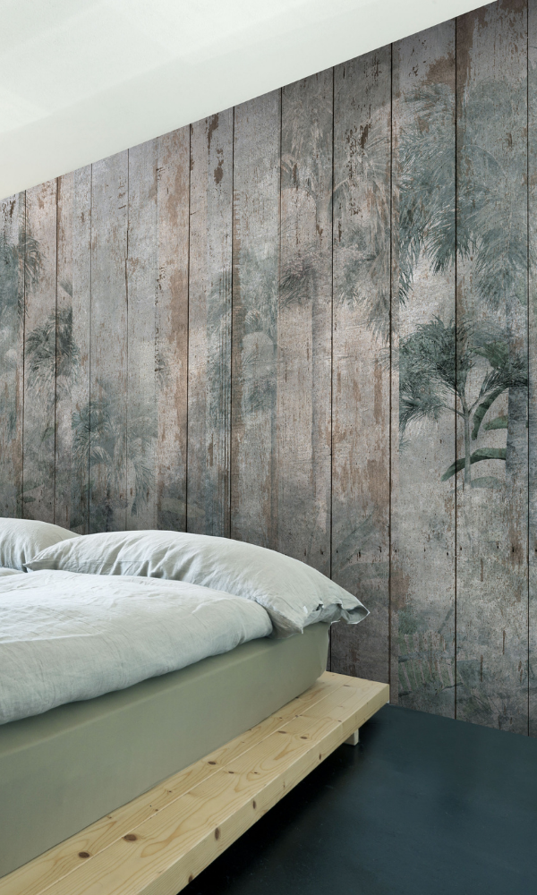 Wooden Panels With Tropical Leaves Wallpaper Mural M9973
