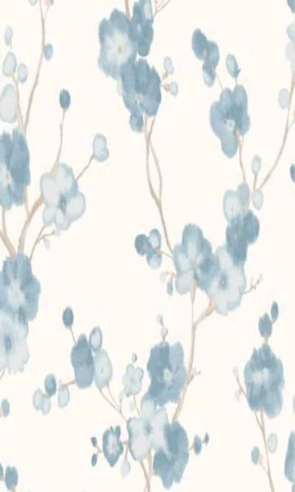 Watercolor Minimalist Blossoms Floral Wallpaper Blue And