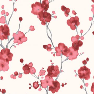 Watercolor Minimalist Blossoms Floral Wallpaper Red And White R4694