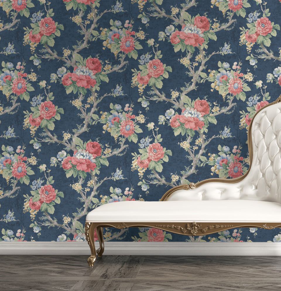 Blue and Red Bold Floral Wallpaper R4825 | Classic Home ...