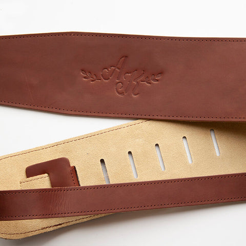 Rich Brown Guitar Strap with custom embossing. 