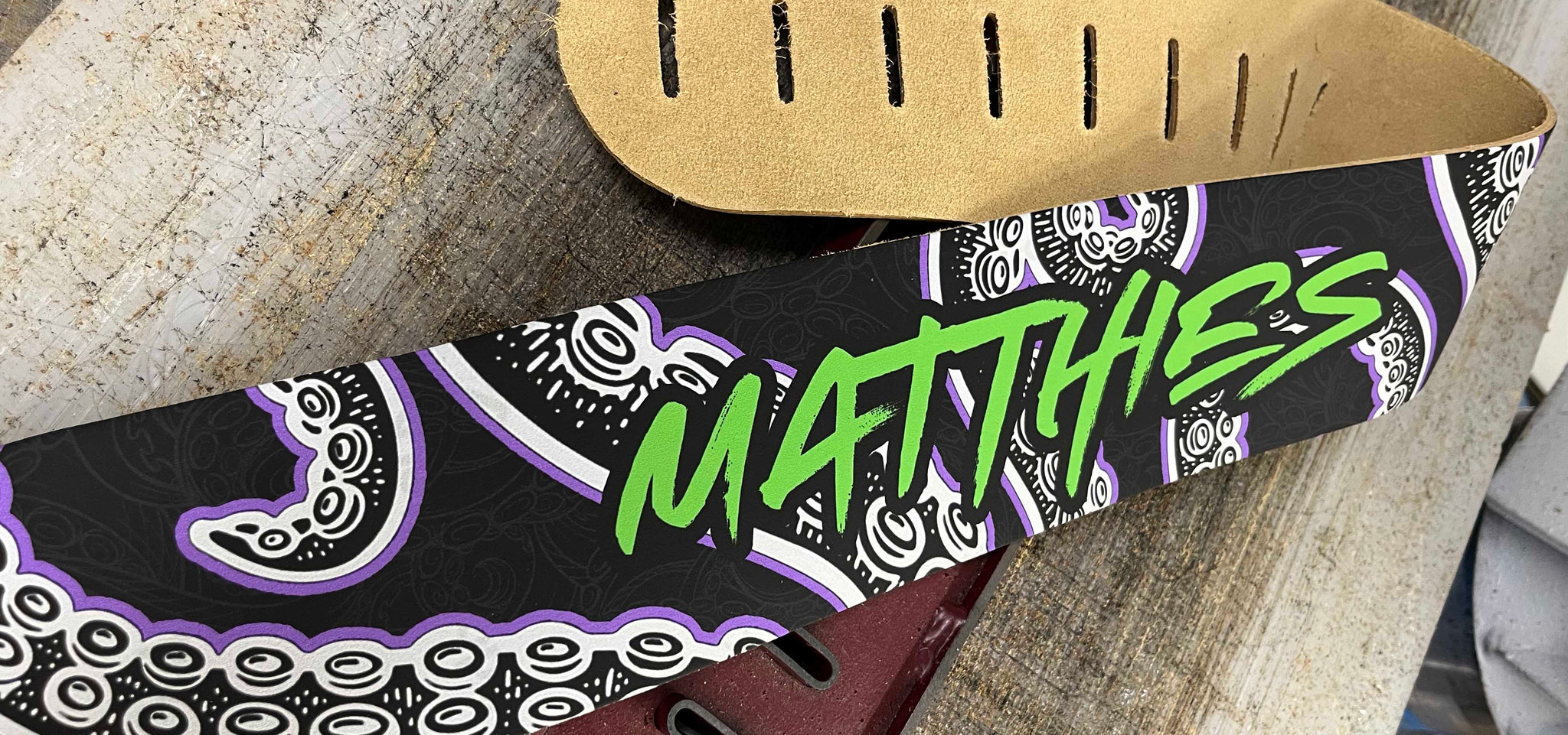 custom printed leather guitar strap