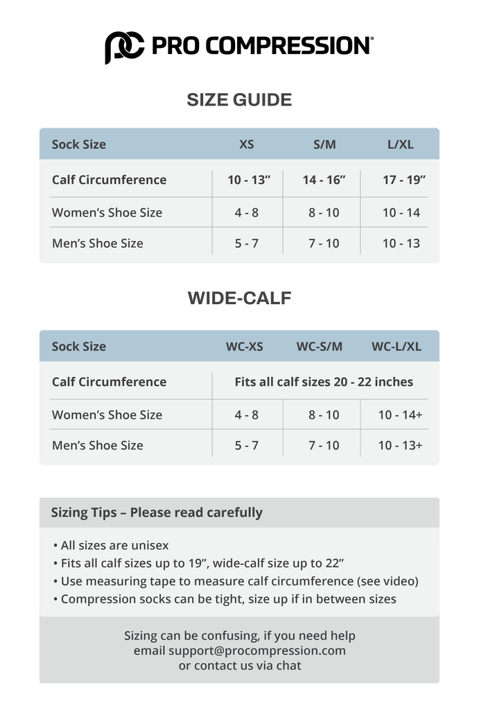 Knee High Compression Sock Size Chart