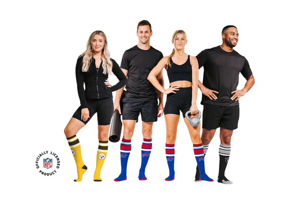 Women and men wearing NFL Licensed Compression Socks