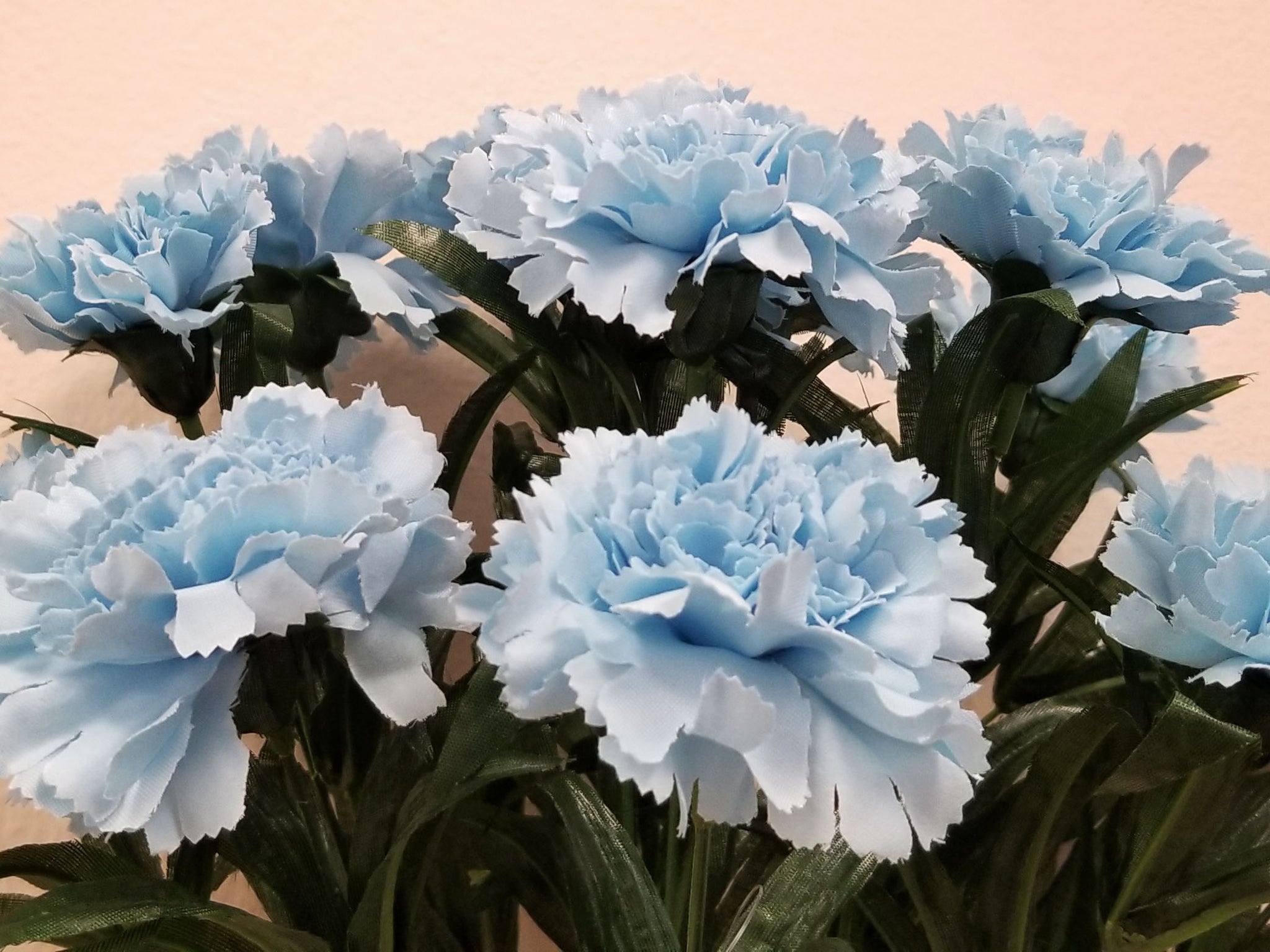 LITE BLUE Carnation Bush Artificial Silk Flowers 18