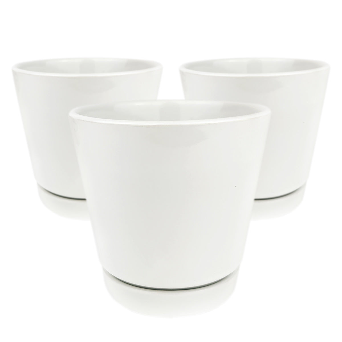 Image of Pack of 3 6 inch White Minimalist Pot with Saucer