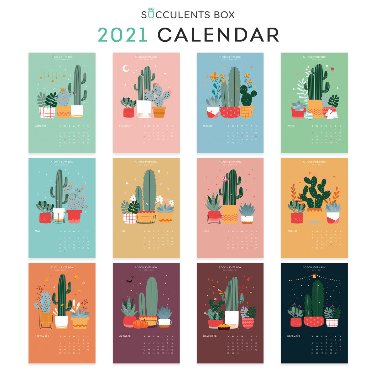 2021 Monthly Succulent Colorful Calendar Free Printable 2021 Plants Download Succulents Box