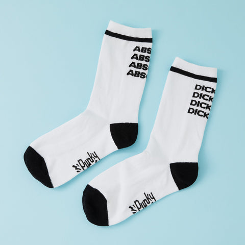Sweary socks white socks with black 'absolute dickhead'