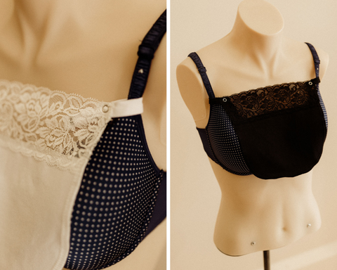 Mini-Cami bra insert in white and black on mannequin