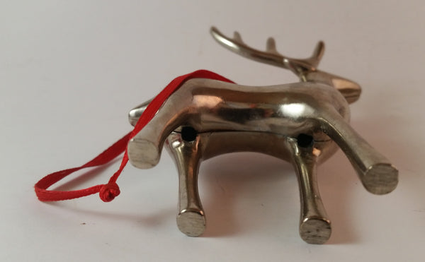 Vintage Silver Plated Pottery Barn Reindeer Ornament With Red