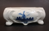 Delft Blue Style Footed Trinket Dish with Windmill and Flower Decor - Treasure Valley Antiques & Collectibles