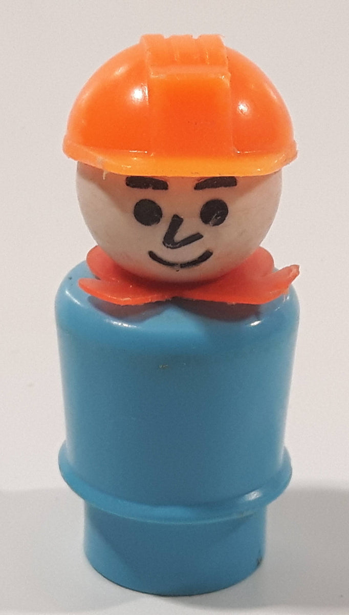 Vintage Fisher Price Little People Construction Worker Blue with Orang ...