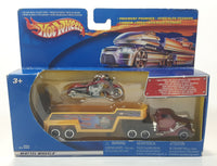 2001 Hot Wheels Pavement Pounder Duncans Motor Cycle Red and Muscle Custom Bikes Semi Truck and Trailer Red and Yellow Die Cast Toy Car Vehicles New in Package