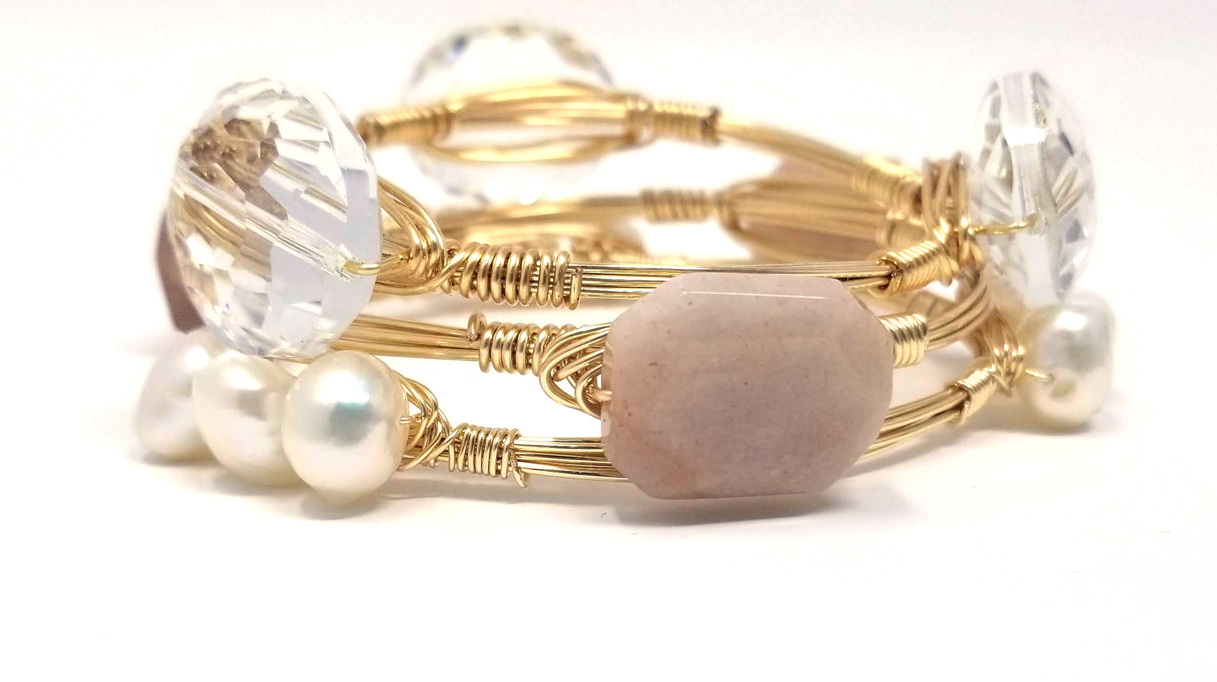 Blush bangle set with fresh water pearl 