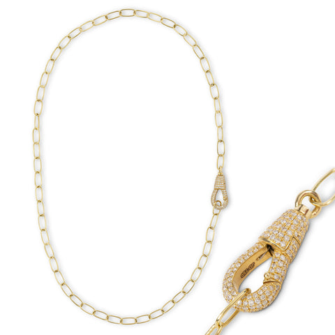 Joanna Dahdah Diamond Hook Necklace - available at Lux Couture in Newton, MA. This gorgeous 18k yellow gold hook necklace features a stunning pendant of white diamonds.