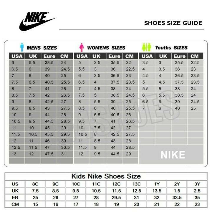 jordan nike size chart