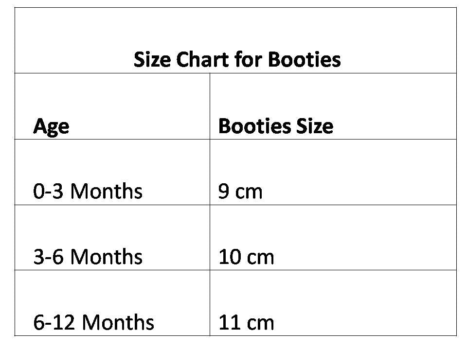 baby bootie size chart