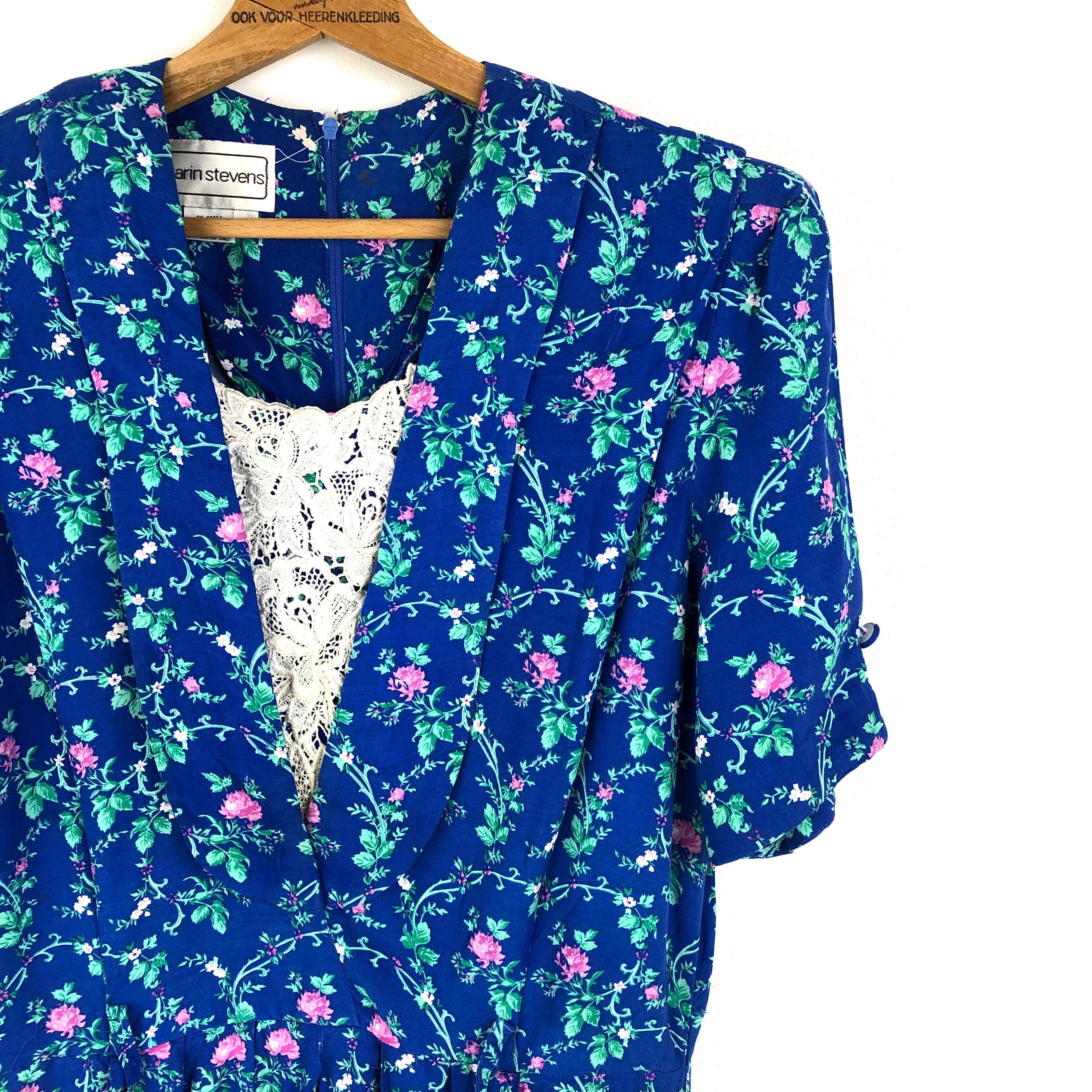 Nieuw Blauwe lieve vintage jaren 80 jurk met bloemmotief, mt 38-40 BY-23