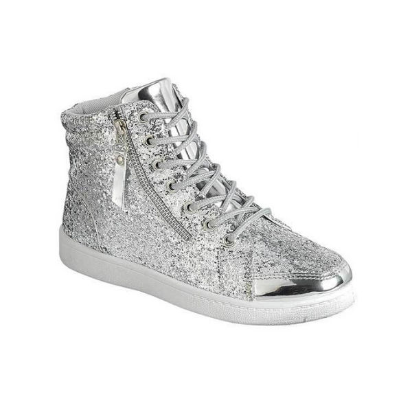 silver glitter high top sneakers