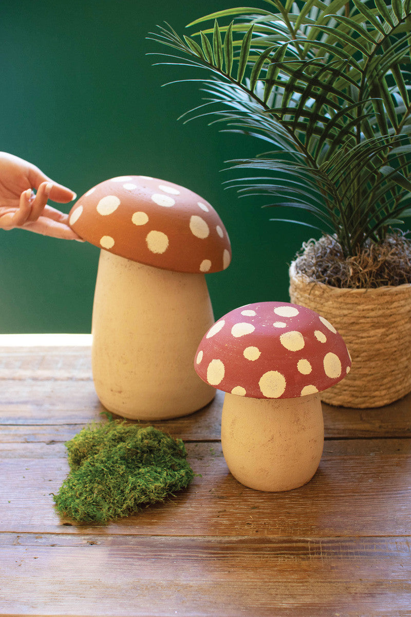 Set Of Three Wooden Mushrooms For Garden By RugsSkyStore