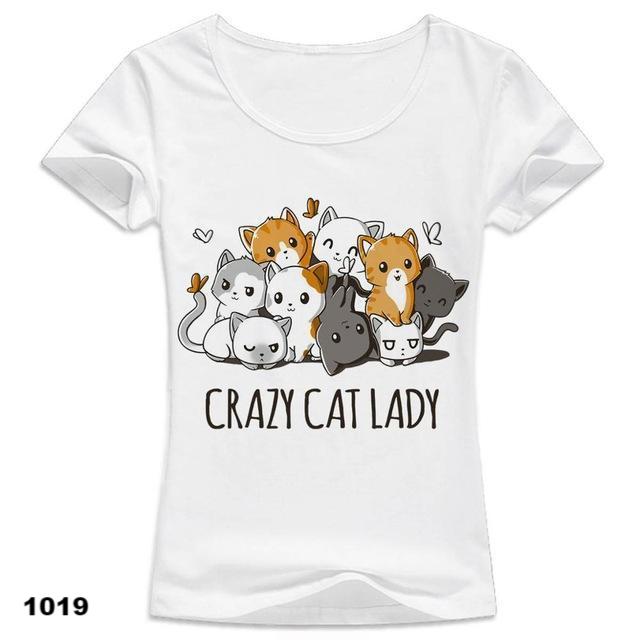 Funny Cute Kawaii Cat Print Design Women T Shirts Cute Wayz