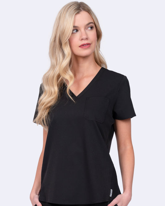  Med Couture Touch Women's Chest Pocket Tuck in Top, Black,  X-Small: Clothing, Shoes & Jewelry