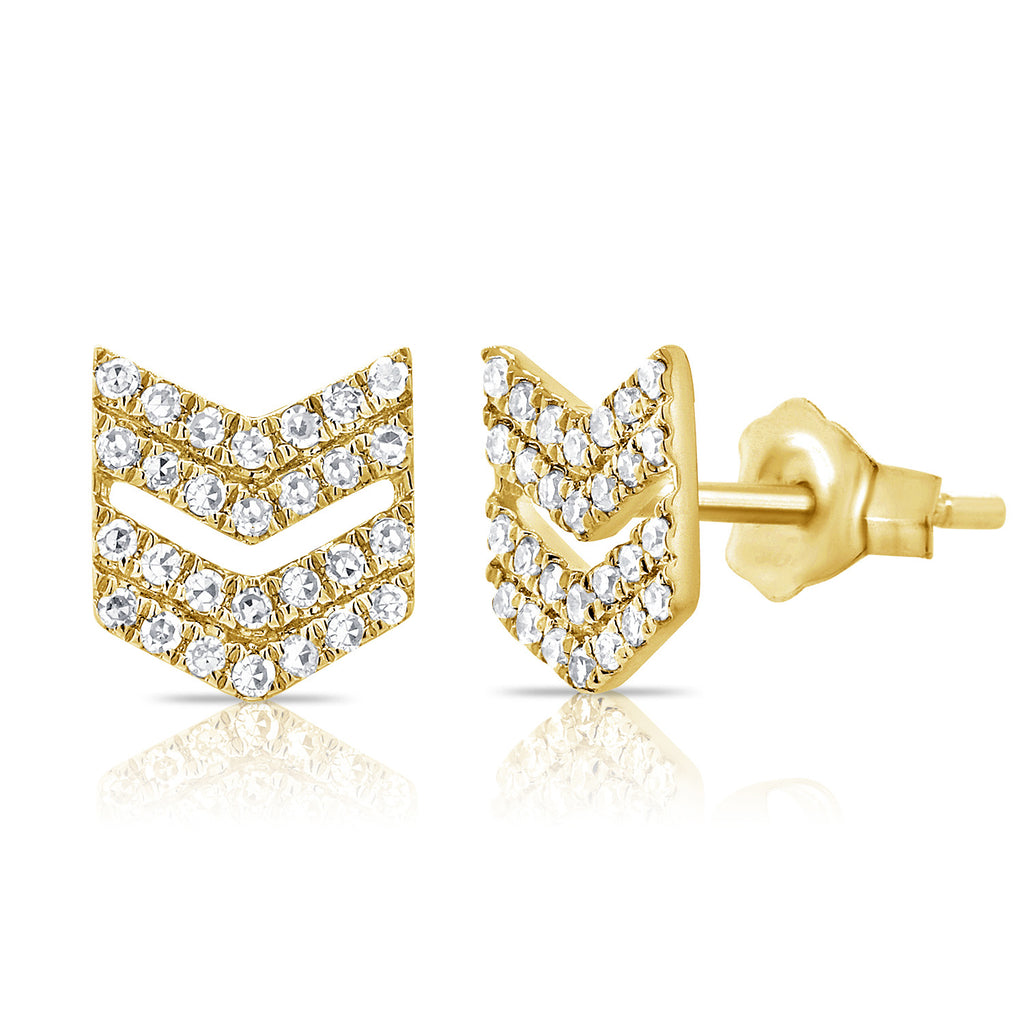 14k Gold & Diamond Double Arrow Stud Earrings