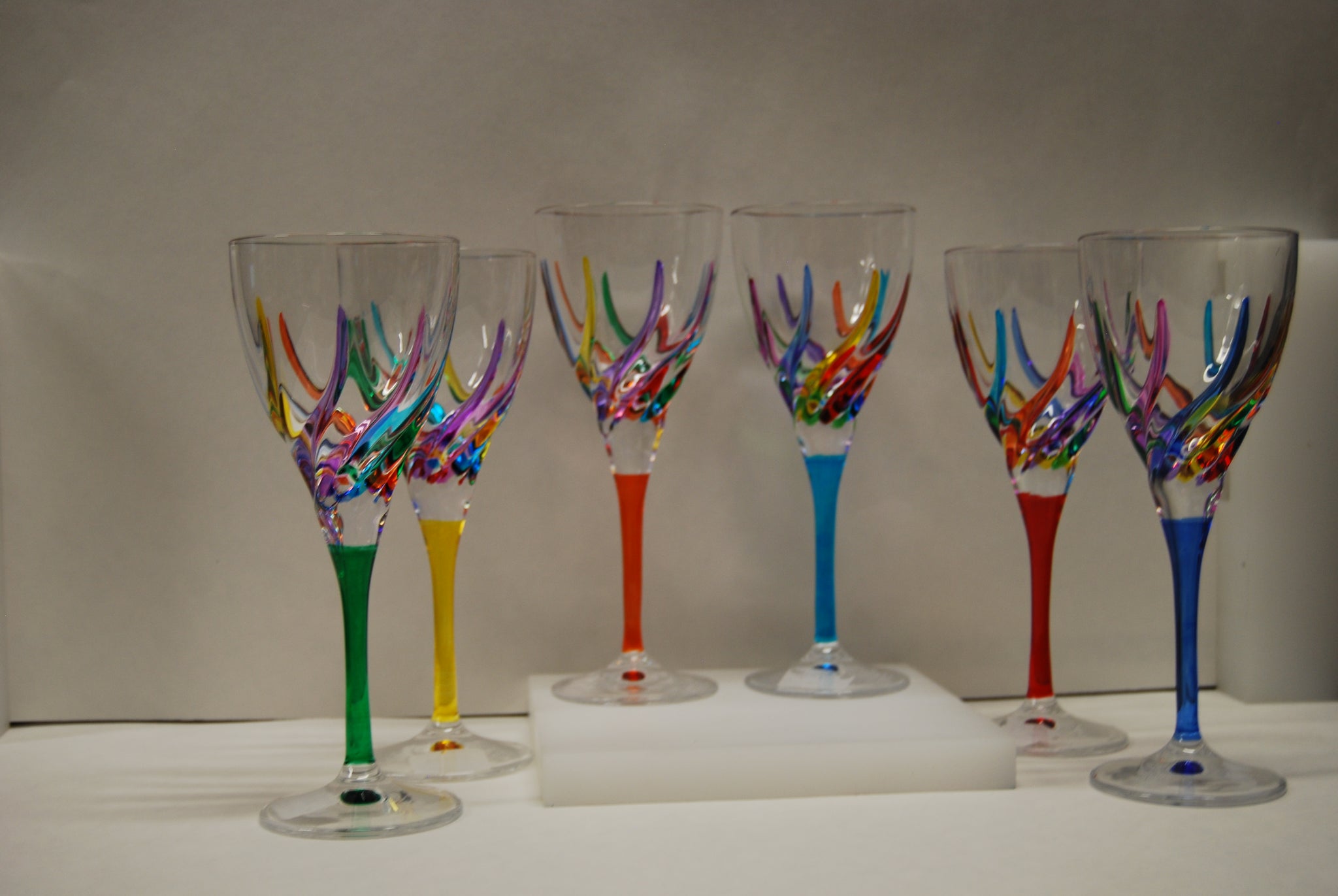 Murano Glass Trix Multi Color Wine Glass Sold Per Glass Music Box And Clock Shoppe