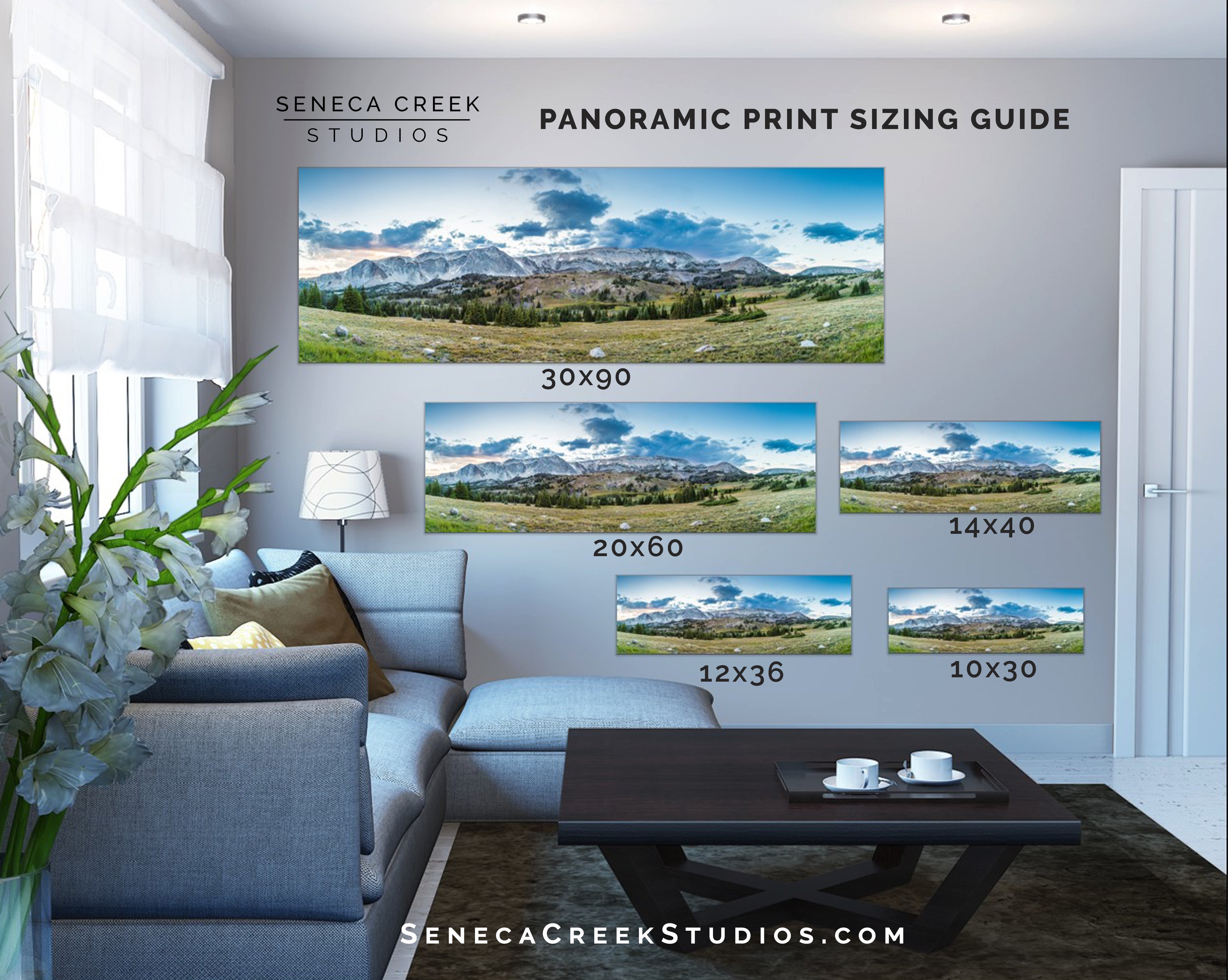 Snowy Mountains, Wyoming Panoramic Fine Print WITH Peak Name - Seneca Creek Studios