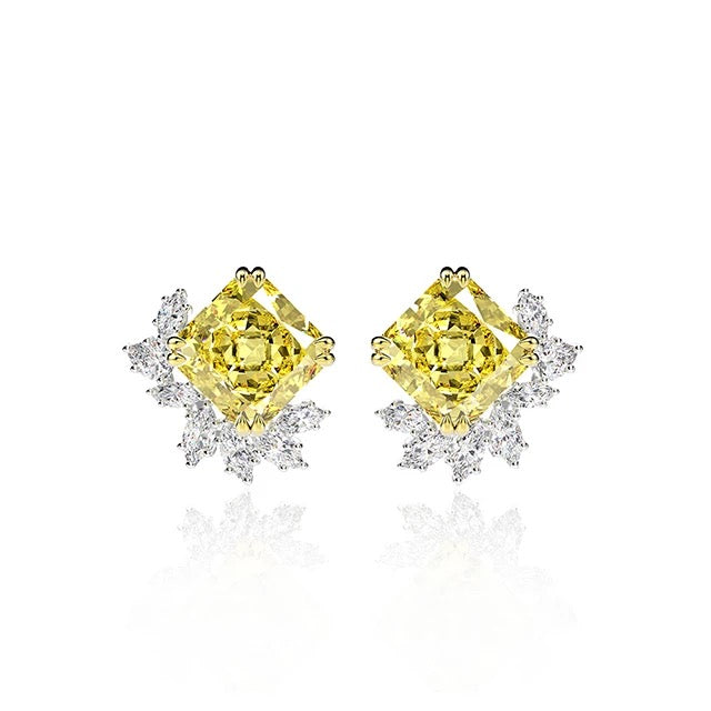 DIER076 Fancy Yellow Diamond Invisible Set Studs in 18K White Gold Earrings