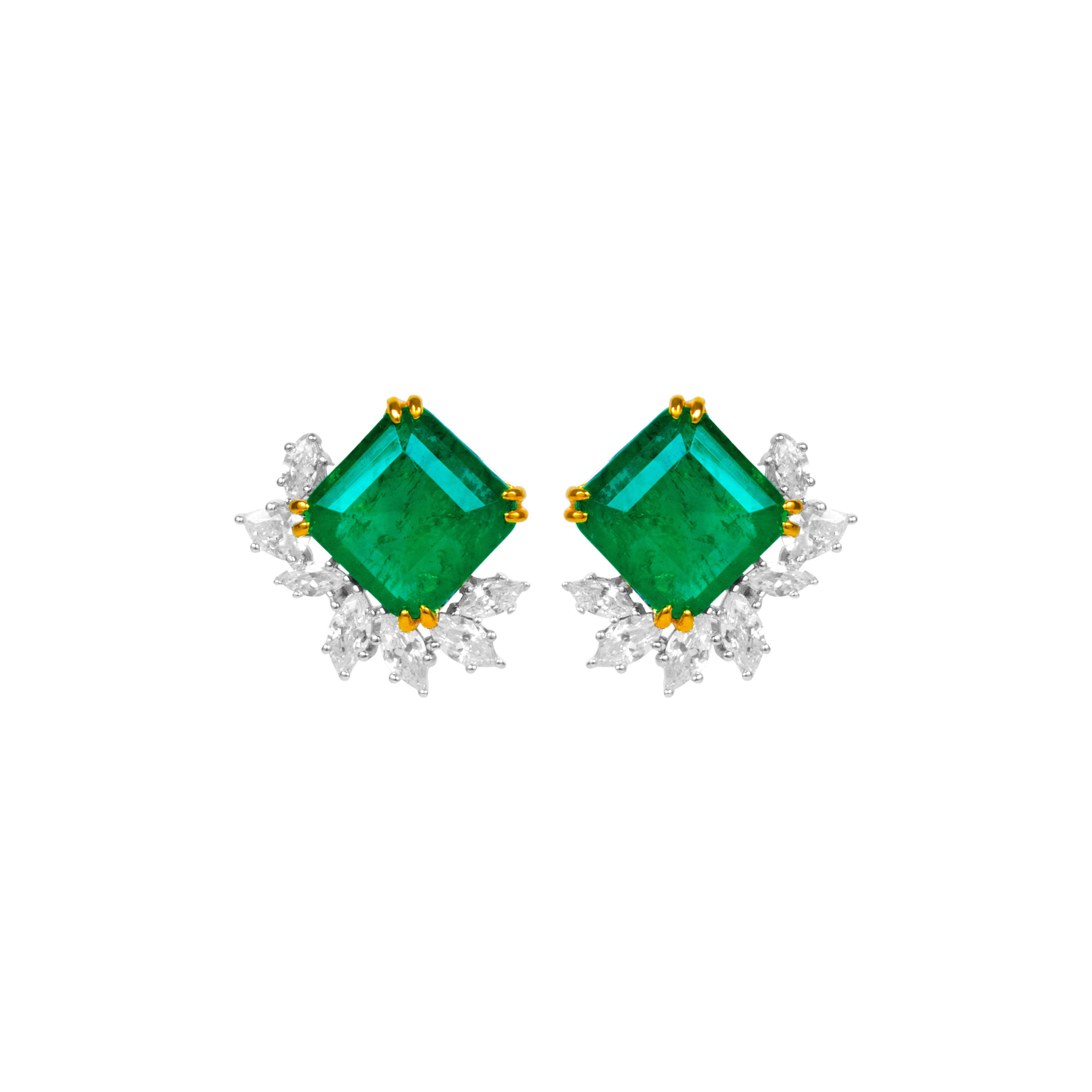 Sterling silver emerald earrings with marquis cz diamond – Gemma Azzurro