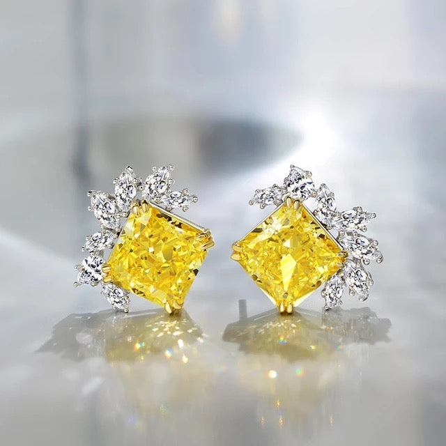 DIER076 Fancy Yellow Diamond Invisible Set Studs in 18K White Gold Earrings