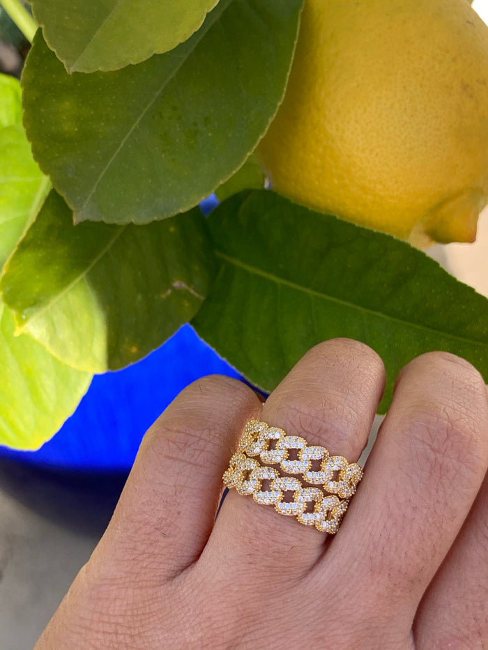 Silver gold plated dainty cuban link ring