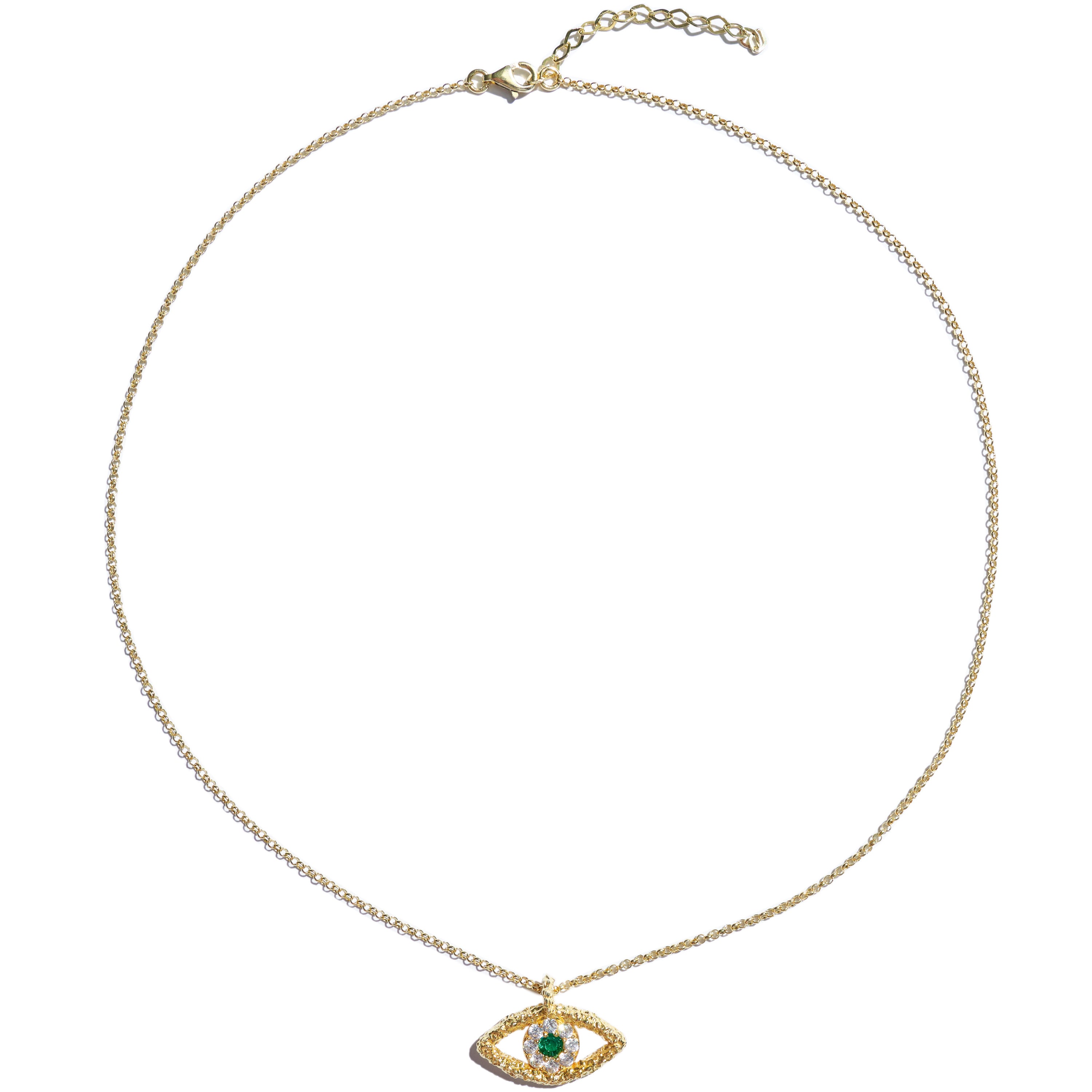 Silver gold plated green hammered evil eye necklace – Gemma Azzurro