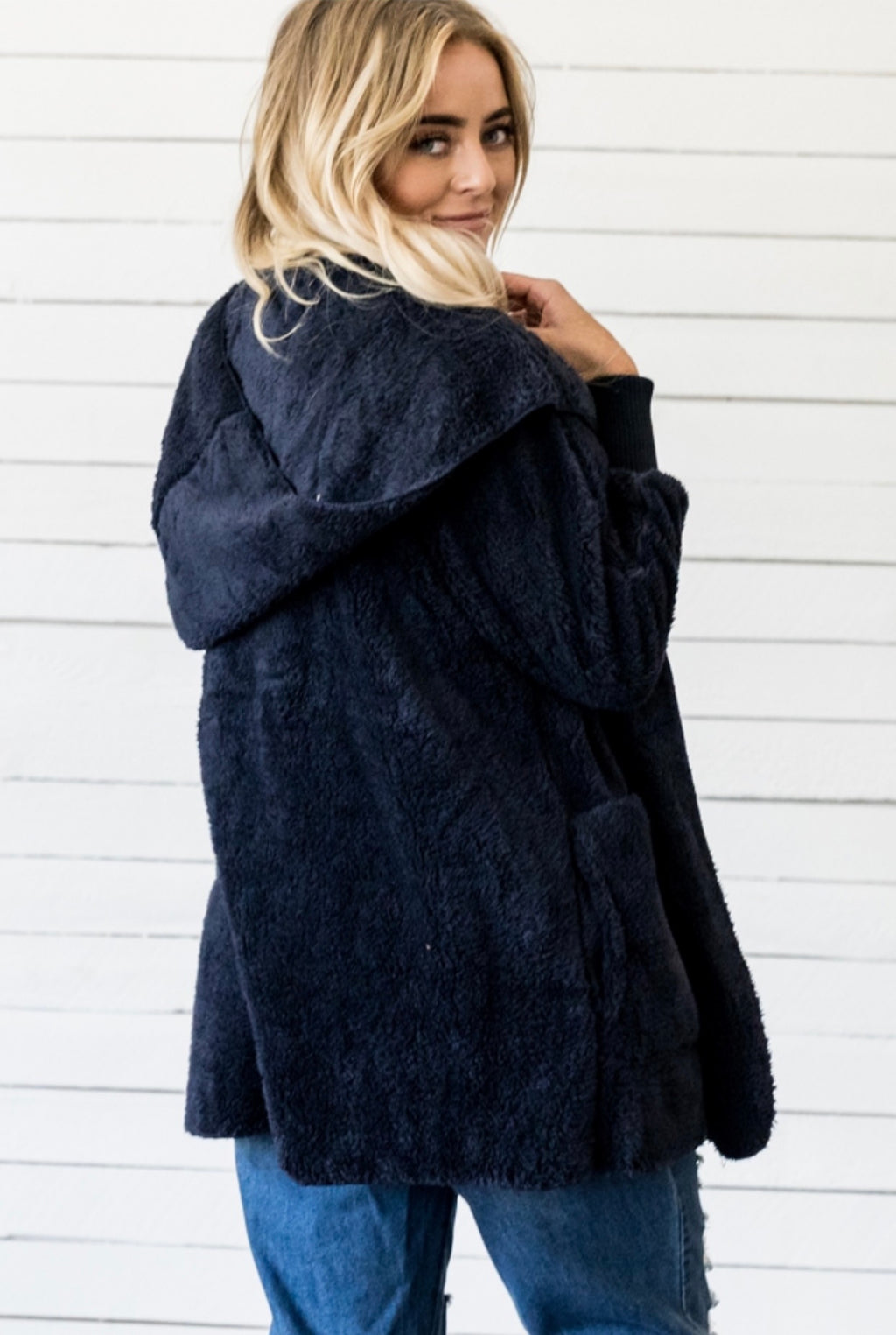 Navy Chunky Plaid Blanket Scarf