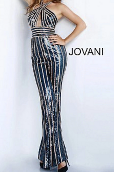 Jovani 23162 Sequin and Feather Two Piece Pant Suit 