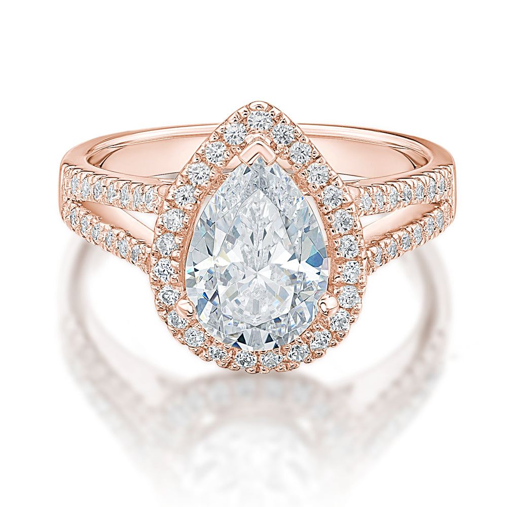 Large Pear Halo Engagement Ring in Rose Gold – Secrets Shhh