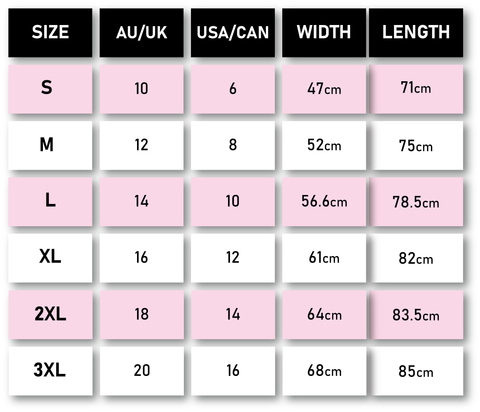 Unisex tee flat lay size chart