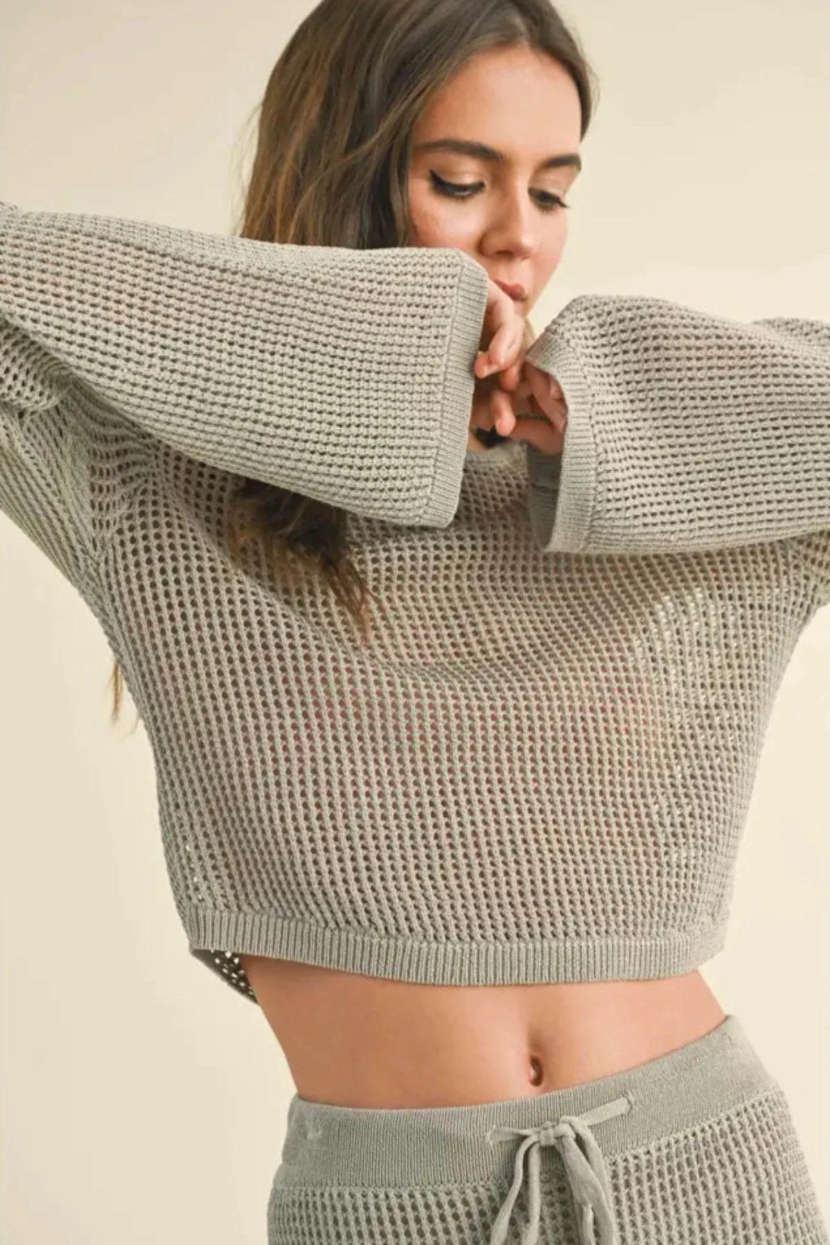 Sage Long Sleeve Knitted Crop Top