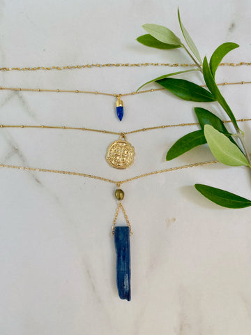 bohemian layering necklace sets in lapis blue coin and beaded moonstone