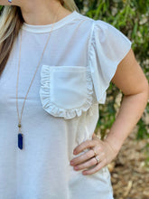 Flutter Sleeve Top with Ruffled Pocket in White