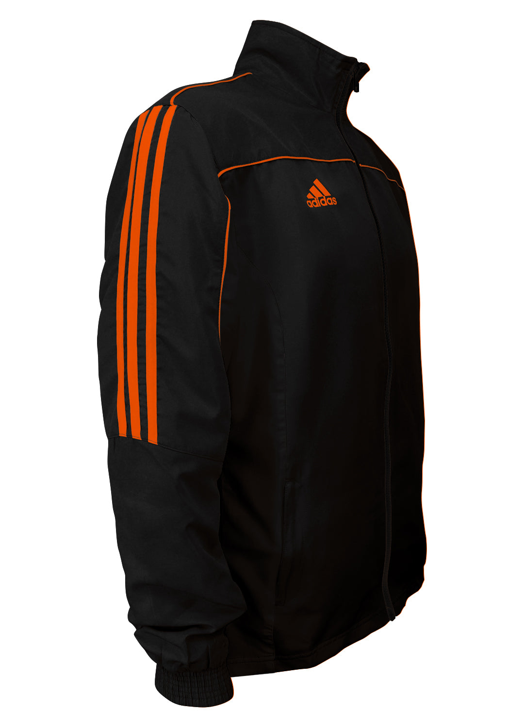 black adidas jacket with orange stripes