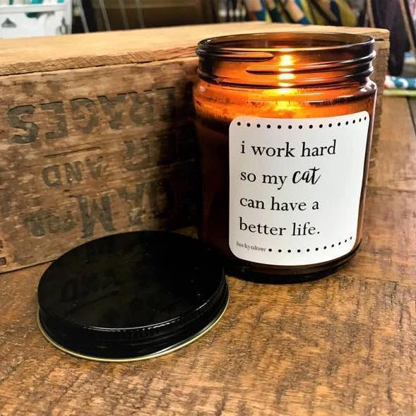 Funny Gifts for Cat Lovers, I Work Hard So My Cat Can Have A Better Life Cat Candle